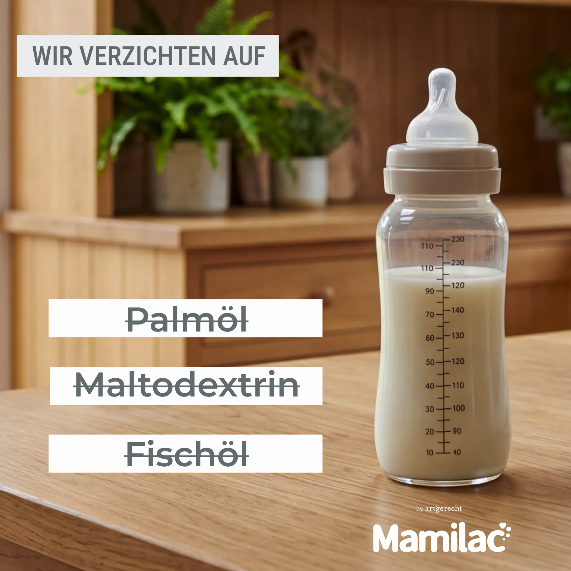 Babyfläschchen mit Mamilac Babynahrung – ohne Palmöl, Maltodextrin und Fischöl