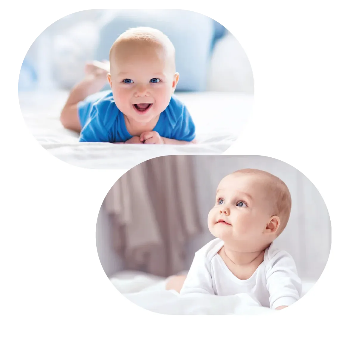 Zwei lächelnde Babys – gesunde Entwicklung mit Babynahrung mit Lactoferrin und MFGM