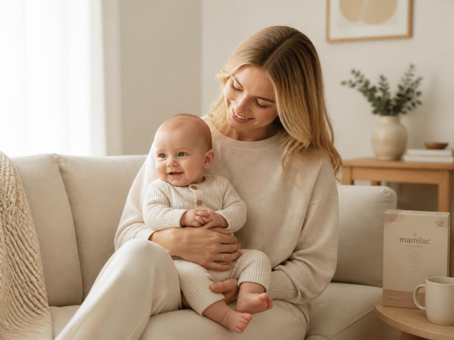 Mutter mit Baby – Mamilac Babynahrung mit pflanzlichen Fetten